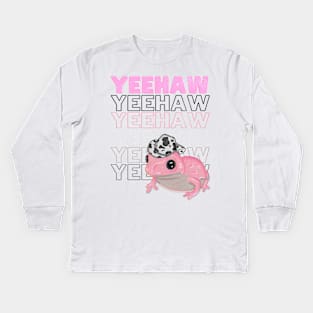 Yeehaw Pink Frog Wearing Cowboy Hat Kids Long Sleeve T-Shirt